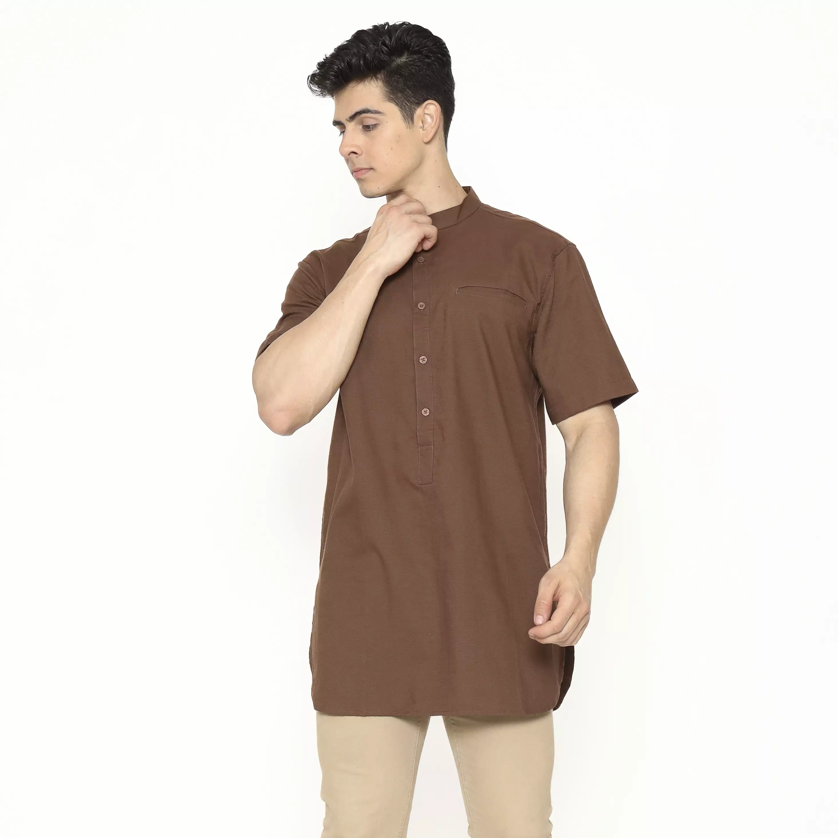 AMK Kemeja Koko Kurta Pria Lengan Pendek KK Nahawand S/s Brown