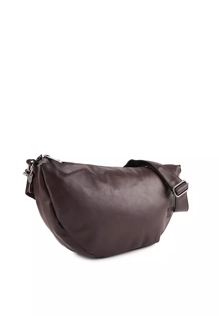 Distressed Leather Crescent Crossbody Bag