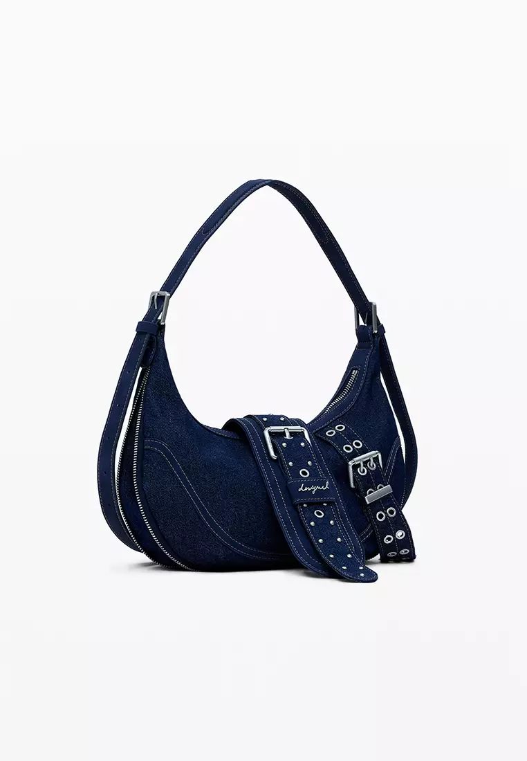 Medium denim bag with buckles