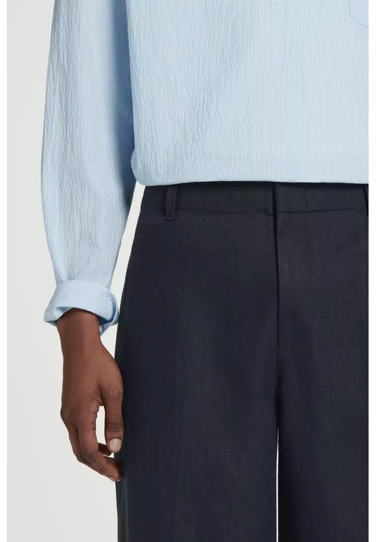 ELASTICATED LINEN STRAIGHT-LEG TROUSERS