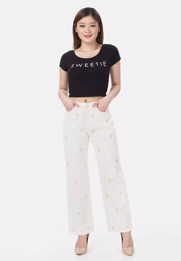 Floral Pattern Straight Jeans