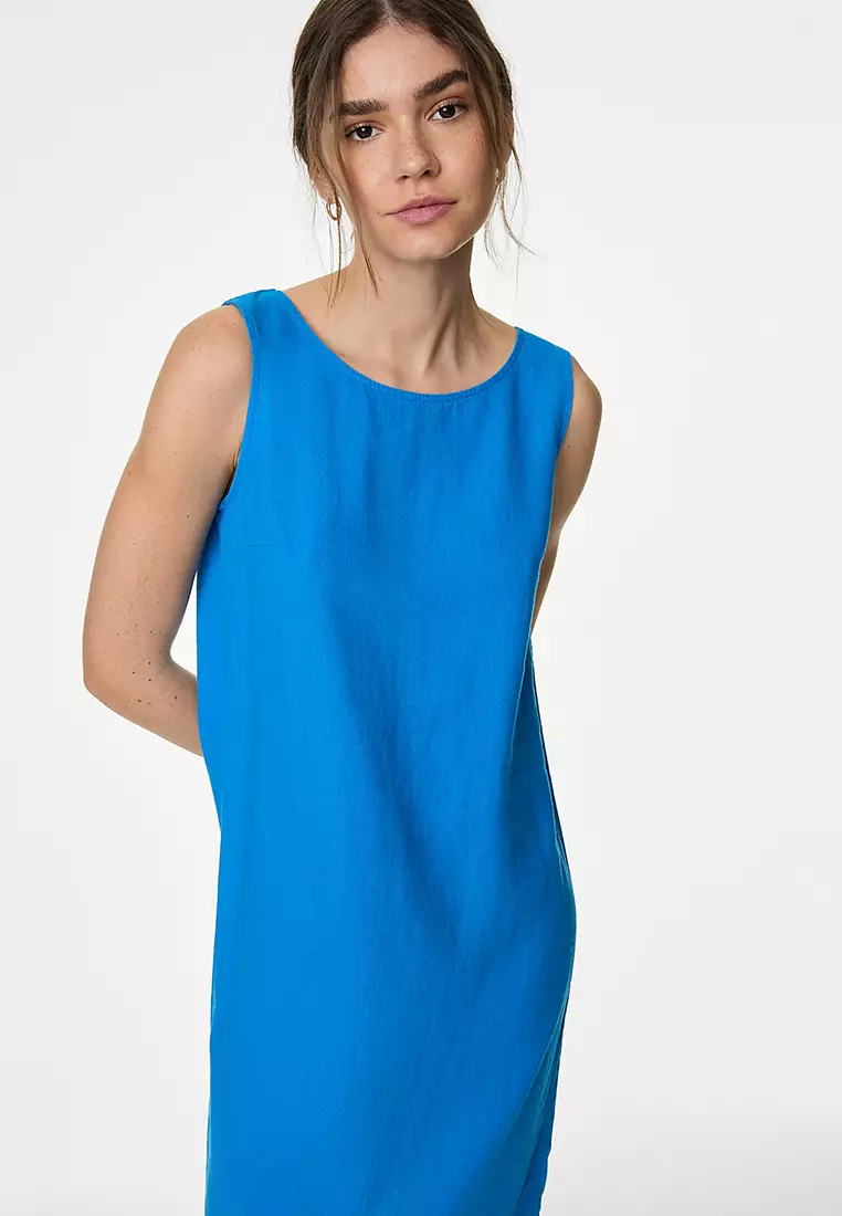 Linen Rich Knee Length Shift Dress