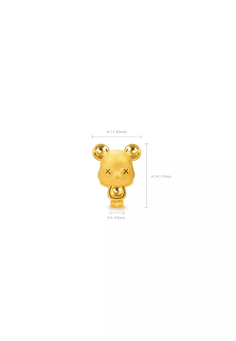 THE Mix Collection 999.9/24K Pure Gold Violent Bear Charm Black Steel Wire Clasp Bracelet Set L11-B637B