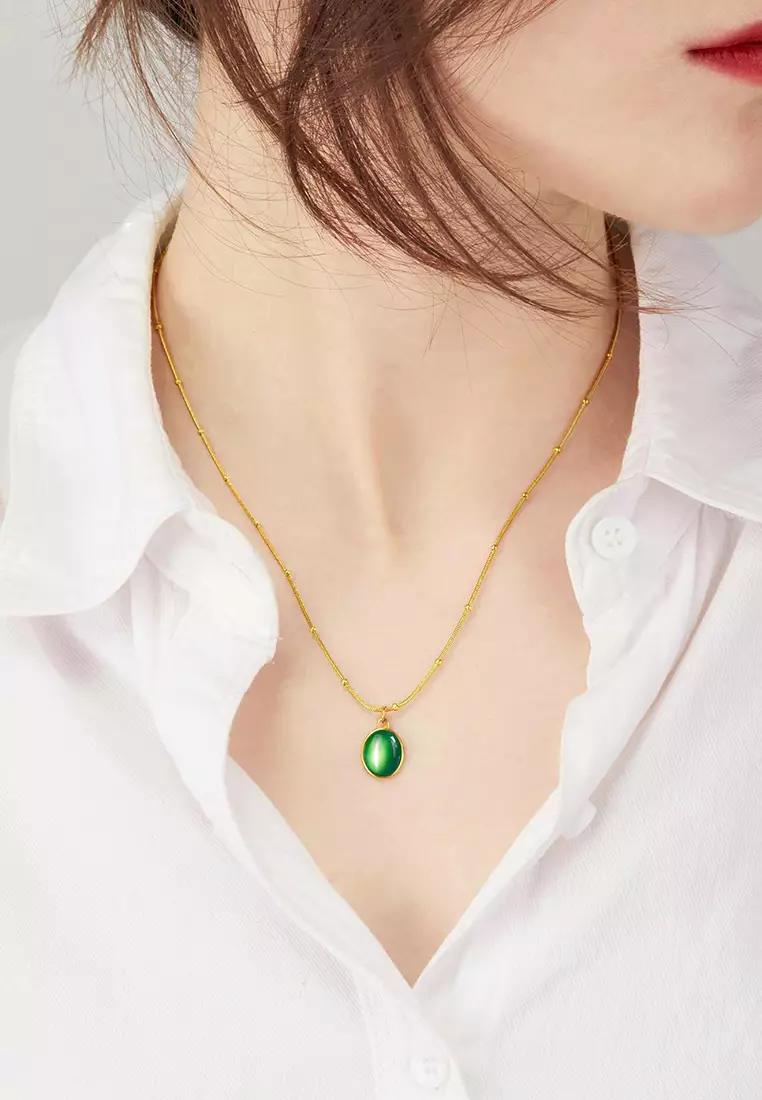 Kalung Wanita Korea Fashion Cat's Eye Style Titanium Anti Pudar Original Kotak Indah Kalung Cewek