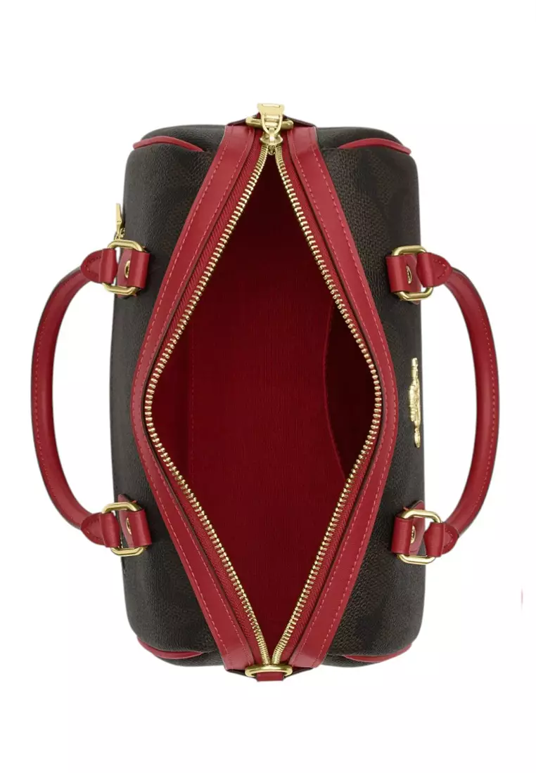 Rowan Satchel Bag In Signature Canvas - Walnut/True Red
