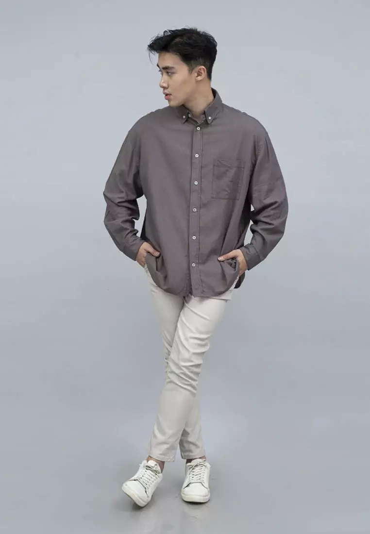 Houseofcuff Kemeja Pria Oversize/Outer Linen Look Unisex Abu Tua