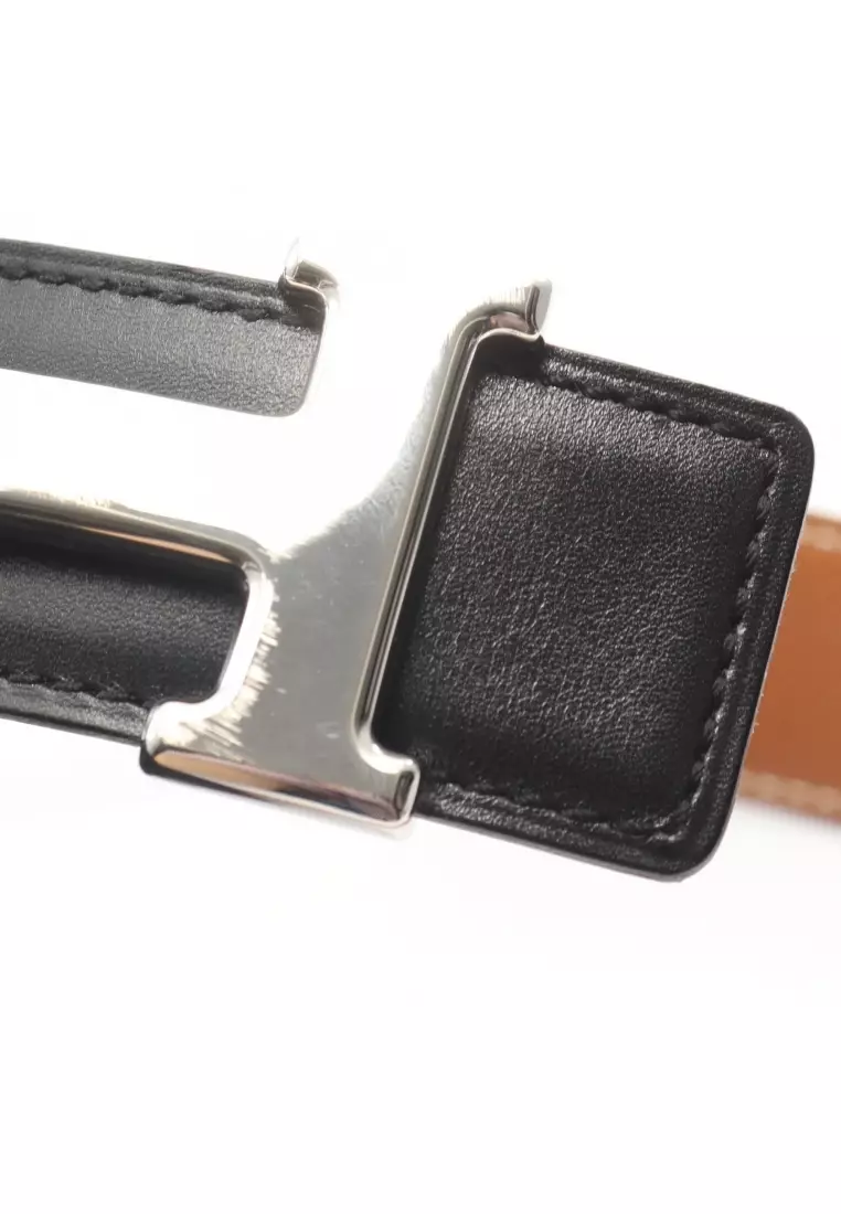Pre-Loved Hermès Constance H-belt reversible belt Courchevel box calf black Brown silver hardware □ A stamp
