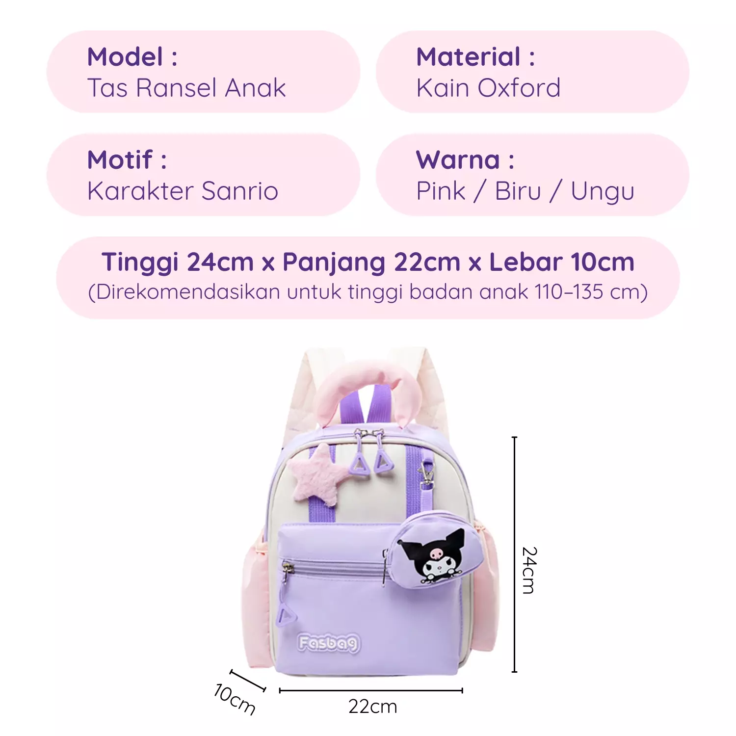 Wakakids Tas Ransel Anak Perempuan Mini Backpack Sekolah Travelling Karakter Sanrio Biru Cinnamoroll K8011 Venrz