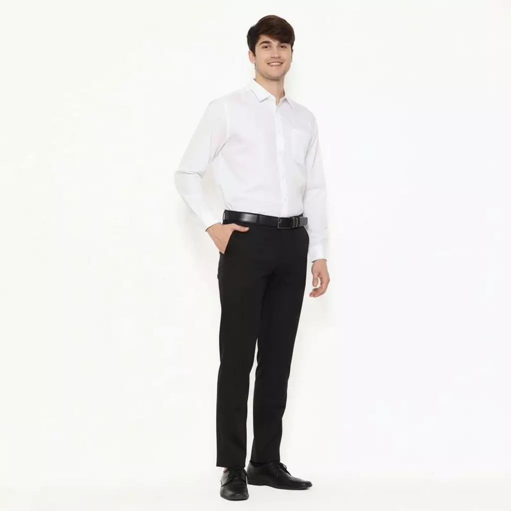 Lawell Kemeja Pria Putih Lengan Panjang Slim Fit | Garis Tipis Elegan – LAQKFLSFQG101QCVNQNM