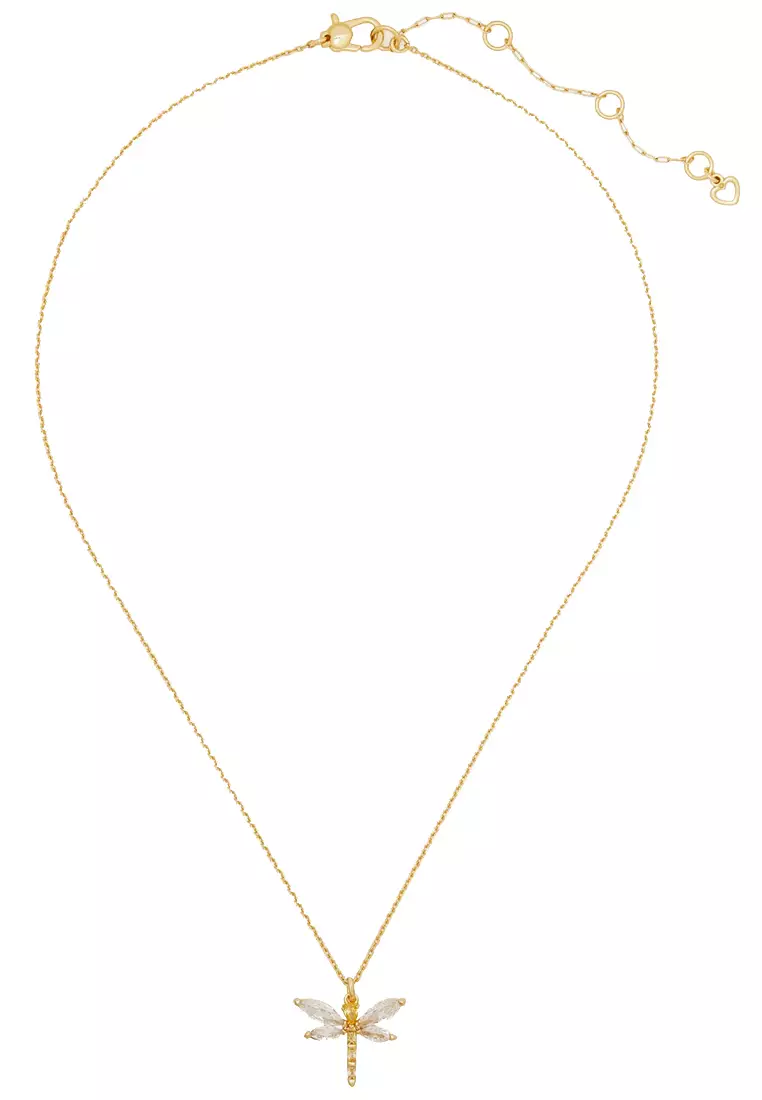 Greenhouse Dragonfly Mini Pendant Necklace in Clear/ Gold kg190