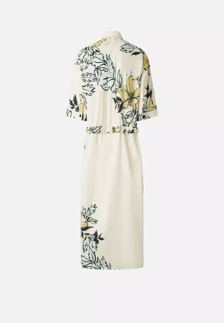 open lace back dress Pinko Floral Pleated Satin Dress  Ladida