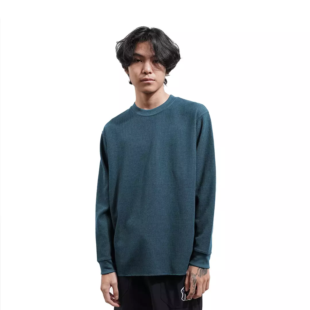 Waffle Pattern Long Sleeve T-Shirt Teal