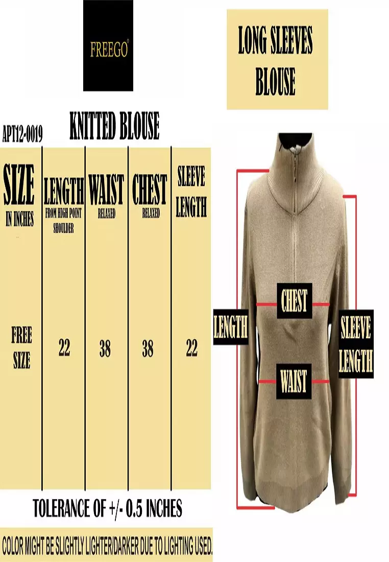 Knitted Plain Long Sleeve Blouse