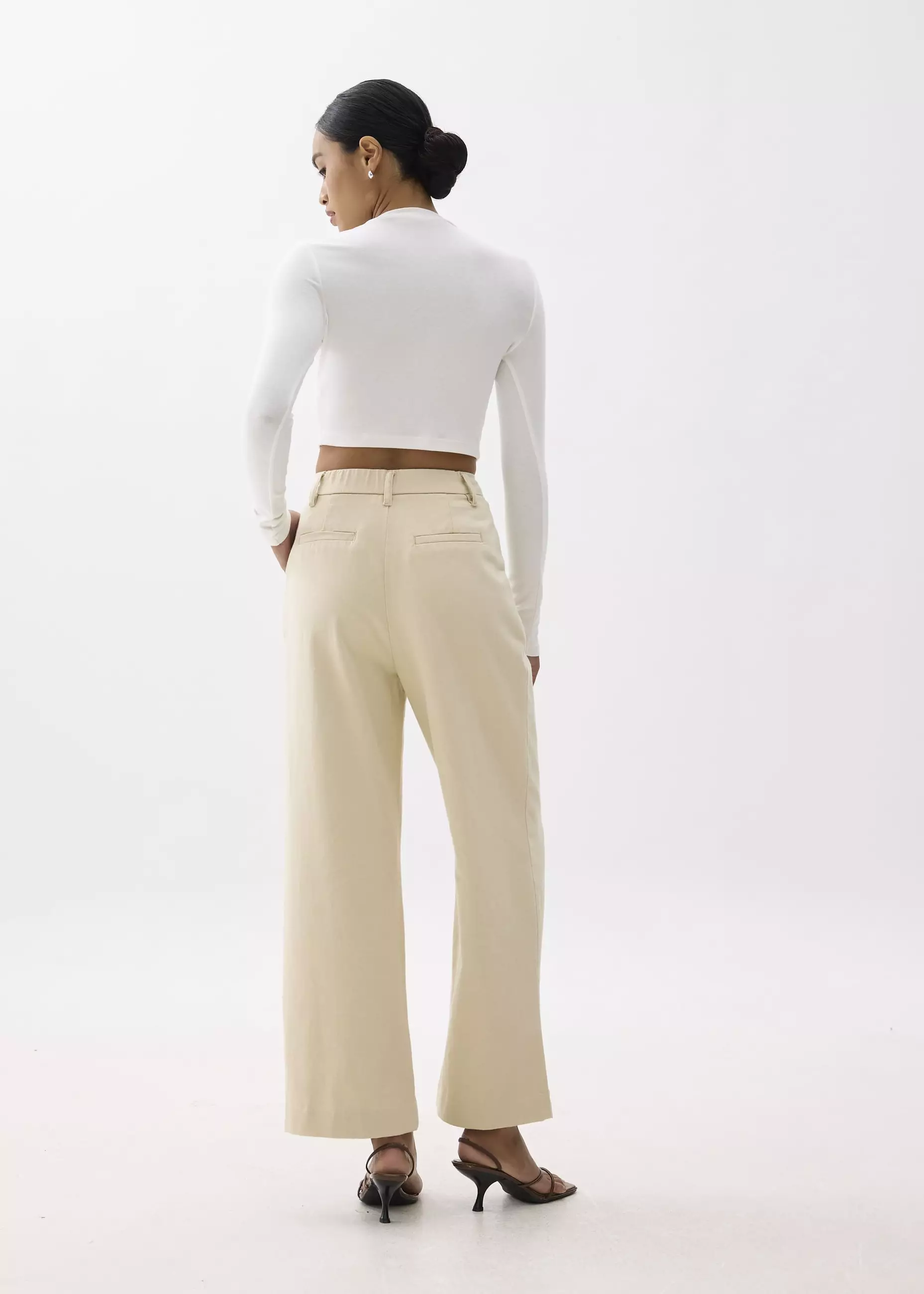 Celana Wanita - Denim Elastic Pleated Straight Leg Jeans