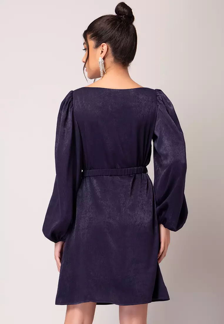 Purple Shift Dress With Buckled Belt