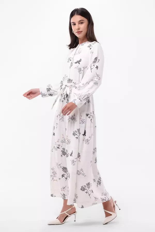 Minimal Magnolia Maxi Floral Dress - Light Beige