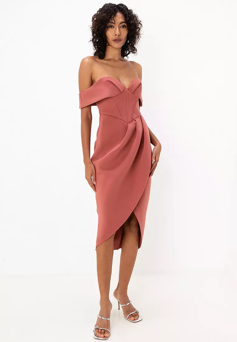 Petite r Corset Midi Wrap Skirt Dress