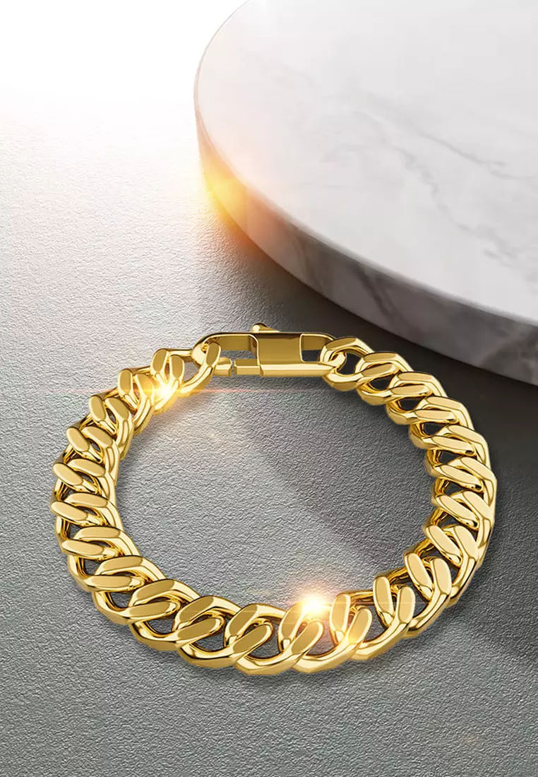 Muse Cuban Gold Layered Stainless Steel Chain Bracelet 20.5m