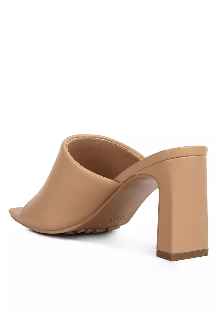 Camel Slip-On Mid Heel Sandals