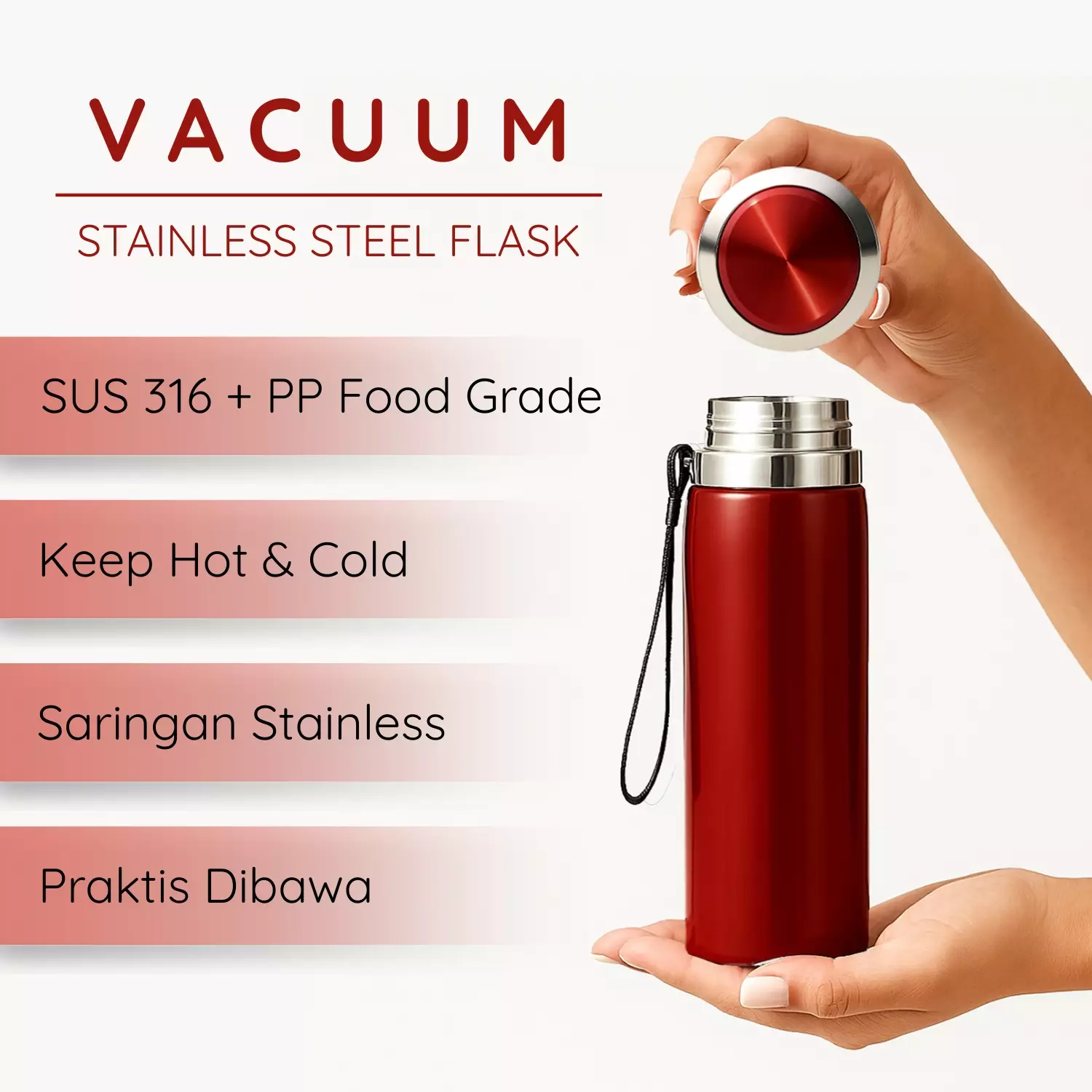 Wakakids Botol Minum Termos Stainless Steel Vacuum Cup Tumbler Portable 800ml K1316 Venhs Merah