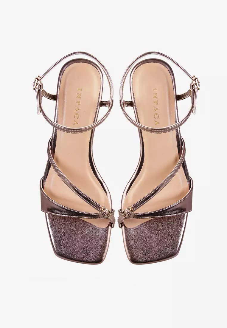 Calula Strappy Heels Metallic Heels in Cooper