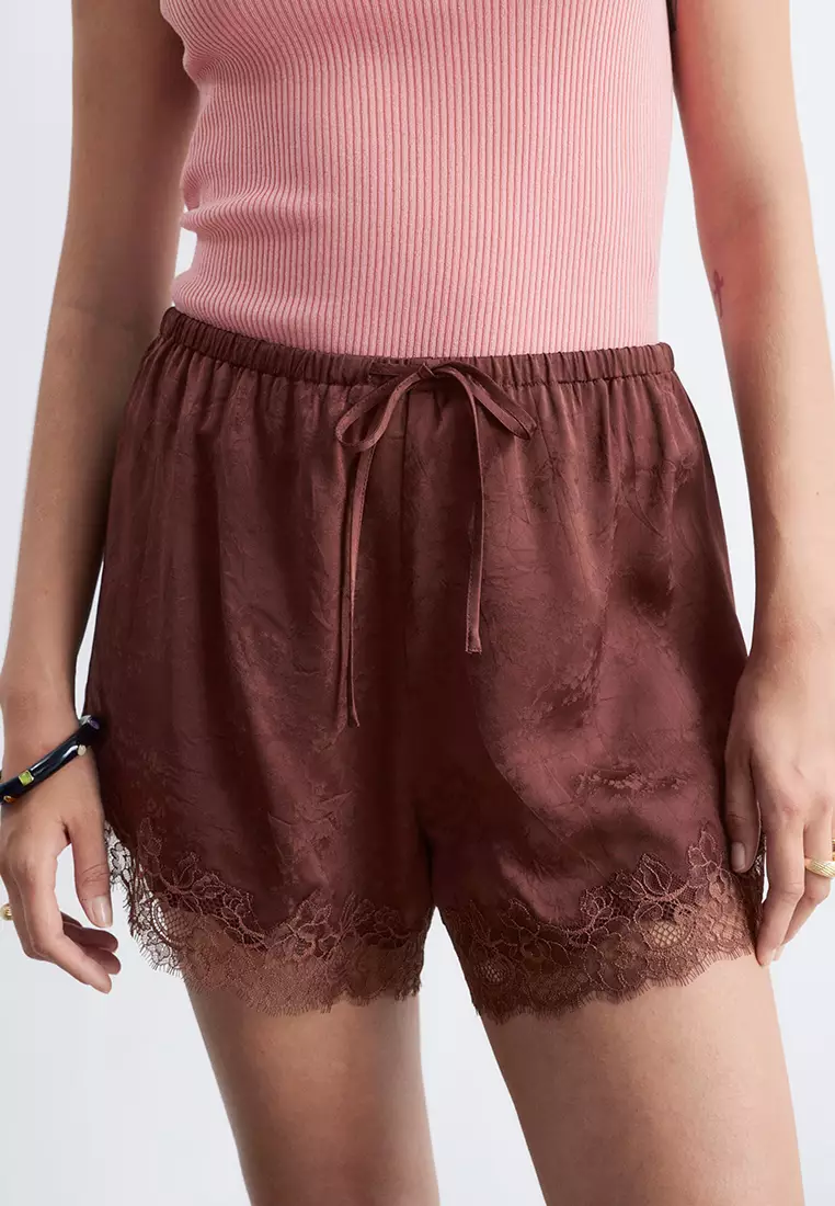 Lace-Panel Jacquard Mini Shorts