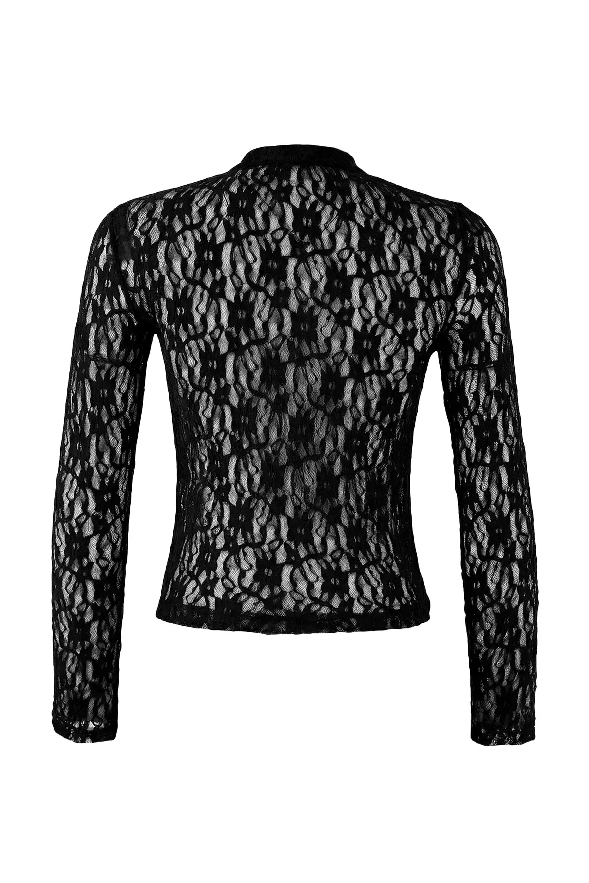 Black Fitted/Bodycon Mock Neck Long Sleeve Lace Knitted Blouse Twoss26Bz16
