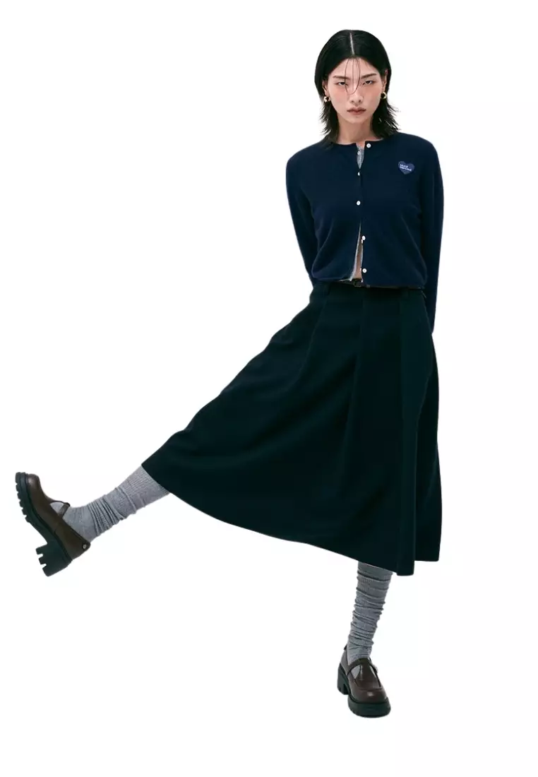 Raccoon Blended Cropped Cardigan Heart Logo - Navy