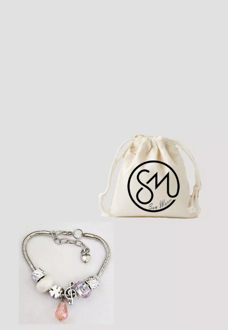 Accessories Wanita Diamante Cubic Pomora Charm Bracelet Gelang Wanita Silver & Pink