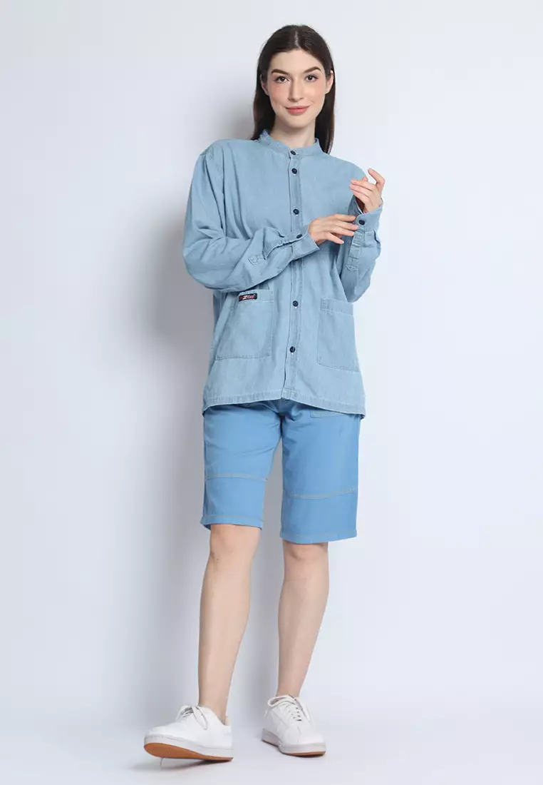 Kemeja Denim Wanita Skena L/S Krah Mandarin Saku Besar 282404