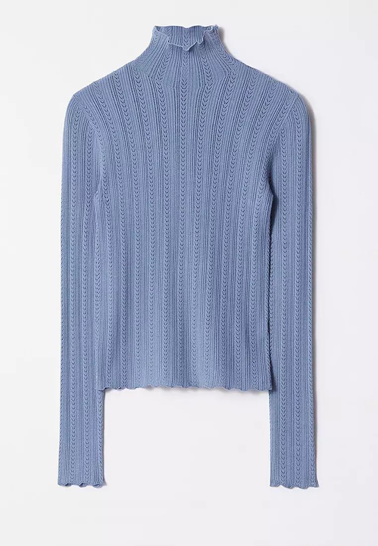 Pointelle-Knit Turtleneck Top