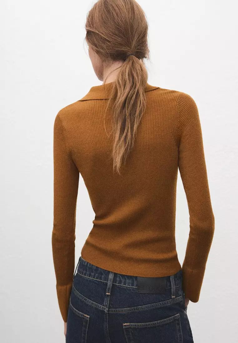 Polo-Neck Ribbed Sweater