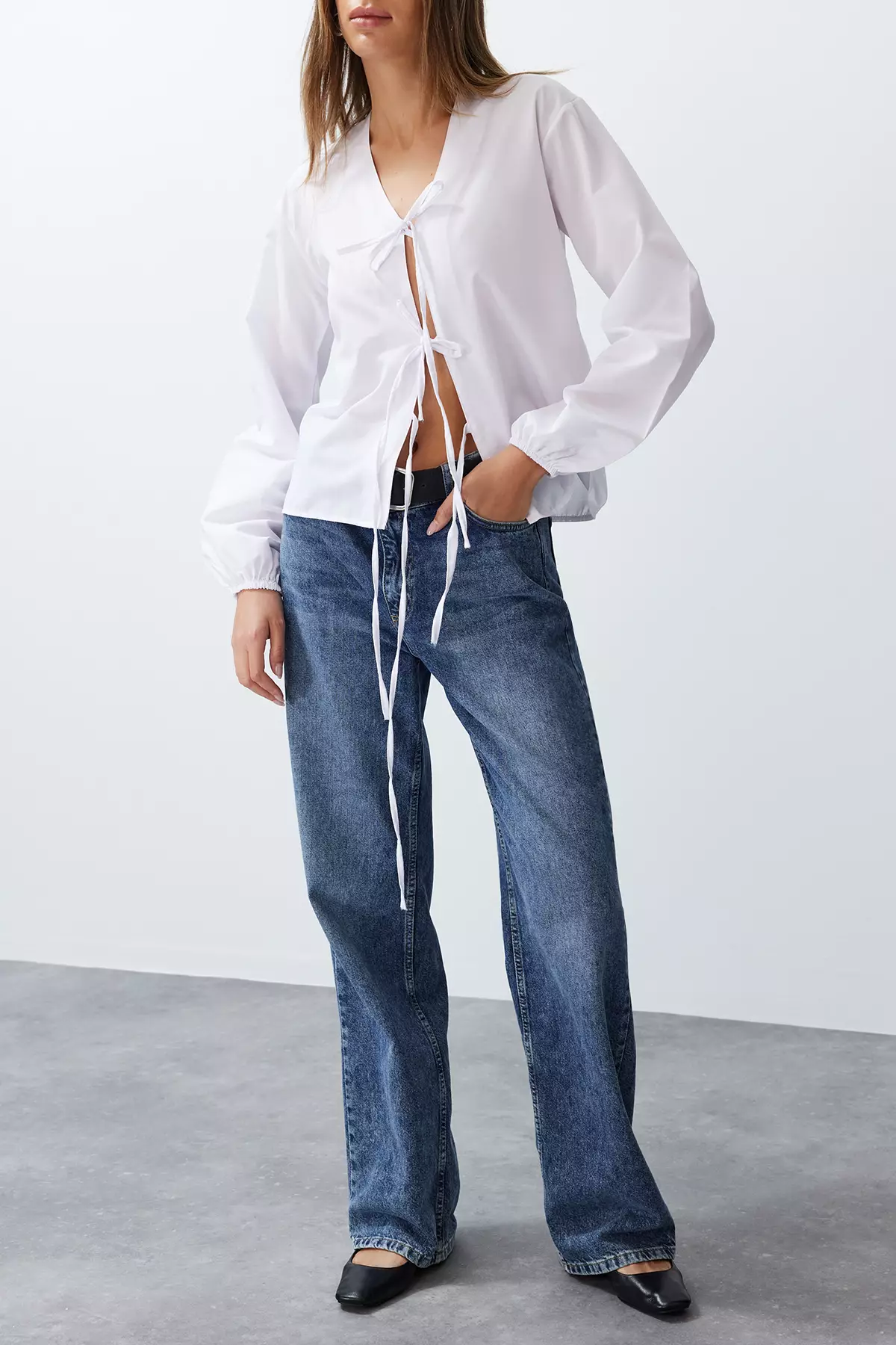 White Front Tie Shirt