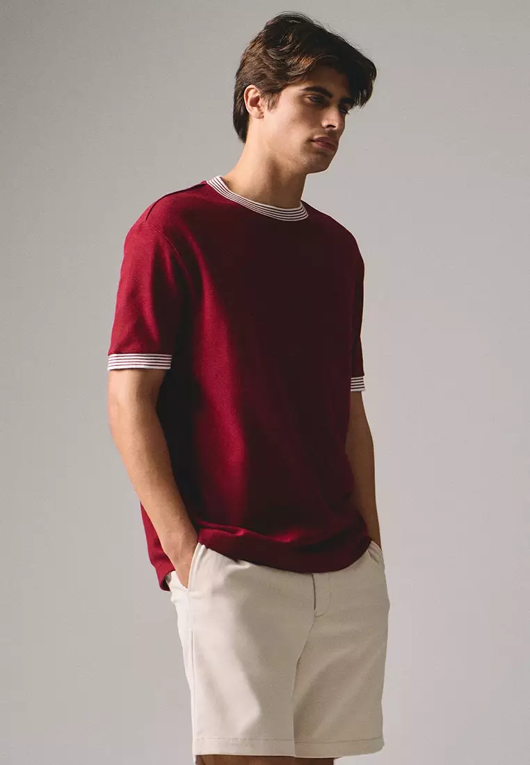 Regular Fit T-Shirt With Multiple Contrast Tipping Detail In Textured Knit