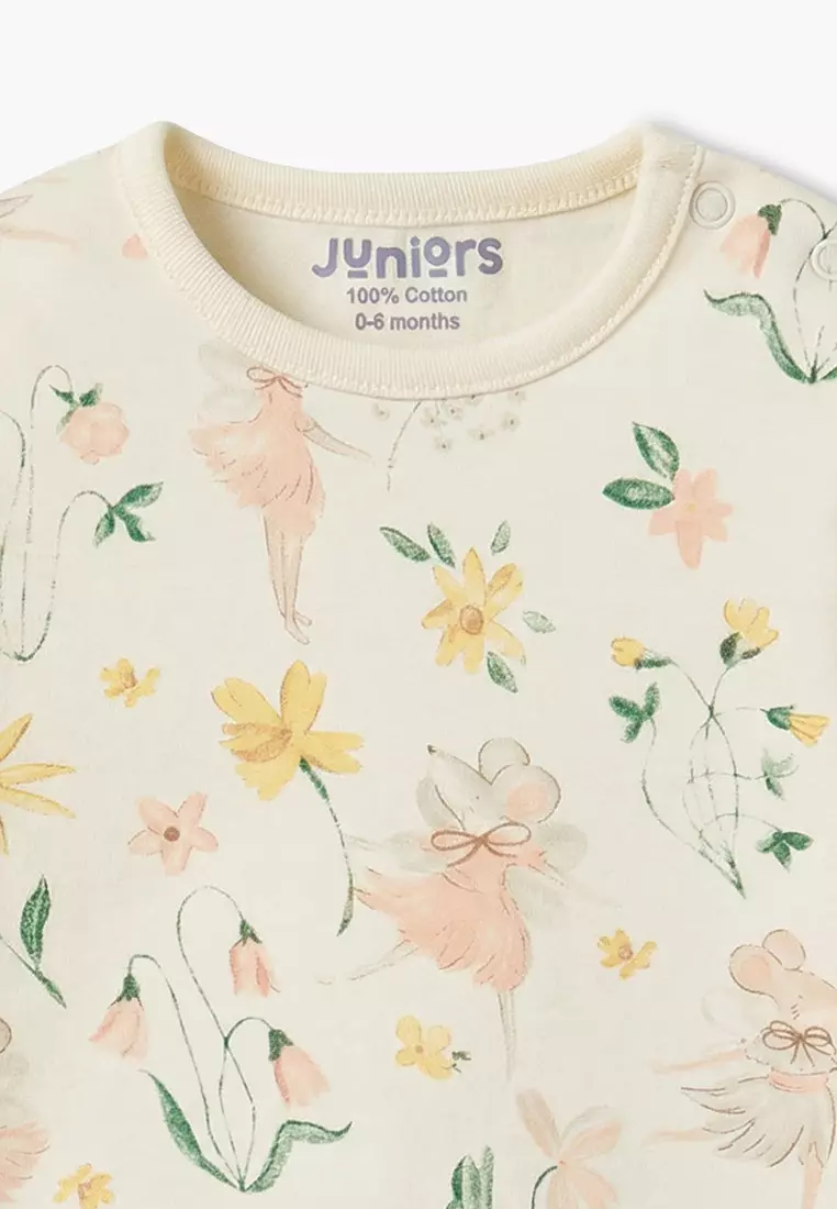 Babyshop Juniors Cotton Round Neck Long Sleeves Pyjama Set With Botanical Print