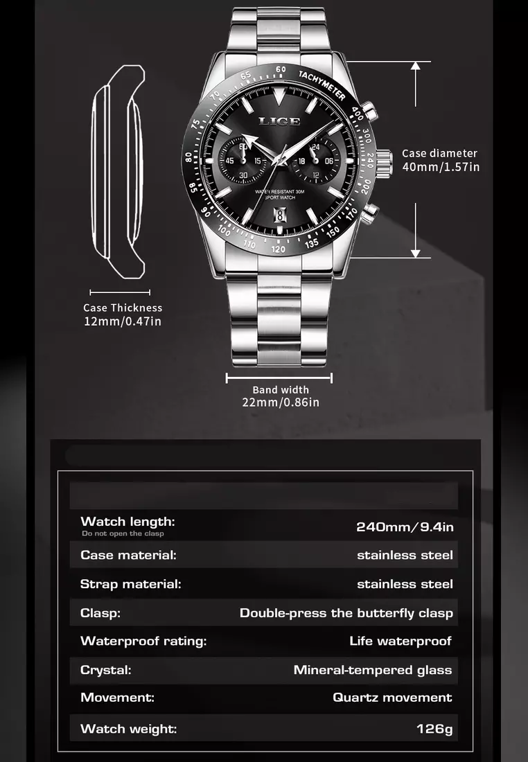 Chronograph Unisex Stainless Steel Quartz Watch, Steel Bracelet