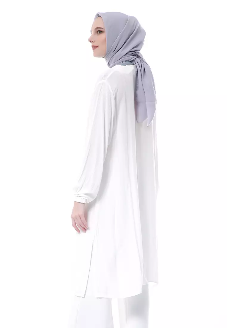 Aulia Tunik Pakaian Muslimah Wanita Lengan Panjang Motif Polos Regular Fit Premium High Quality - White