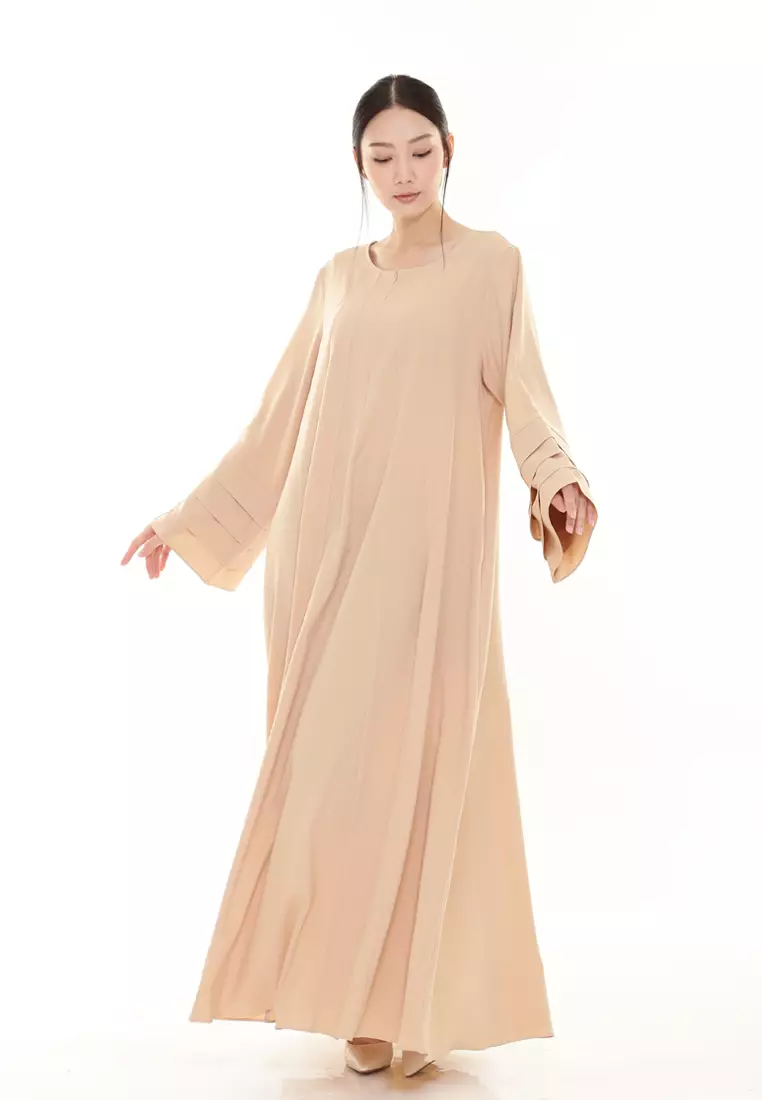 Laura Abaya Long Dress in Nude Brown