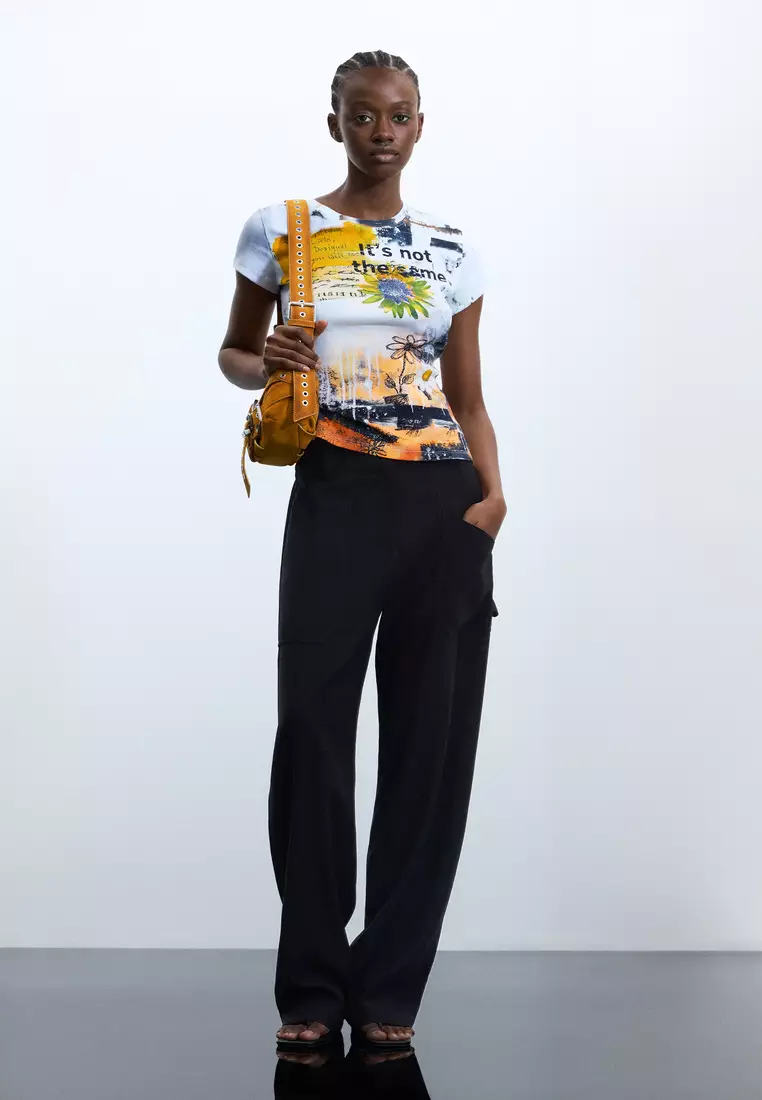 Floral message print T-shirt