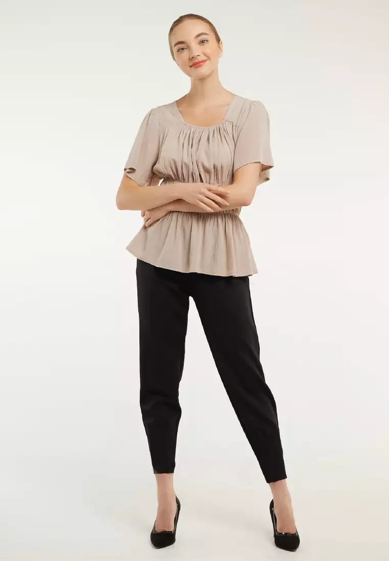 Mayonette Elois Top - Baju Atasan Wanita Terbaru Blouse Korean Style - Mocca