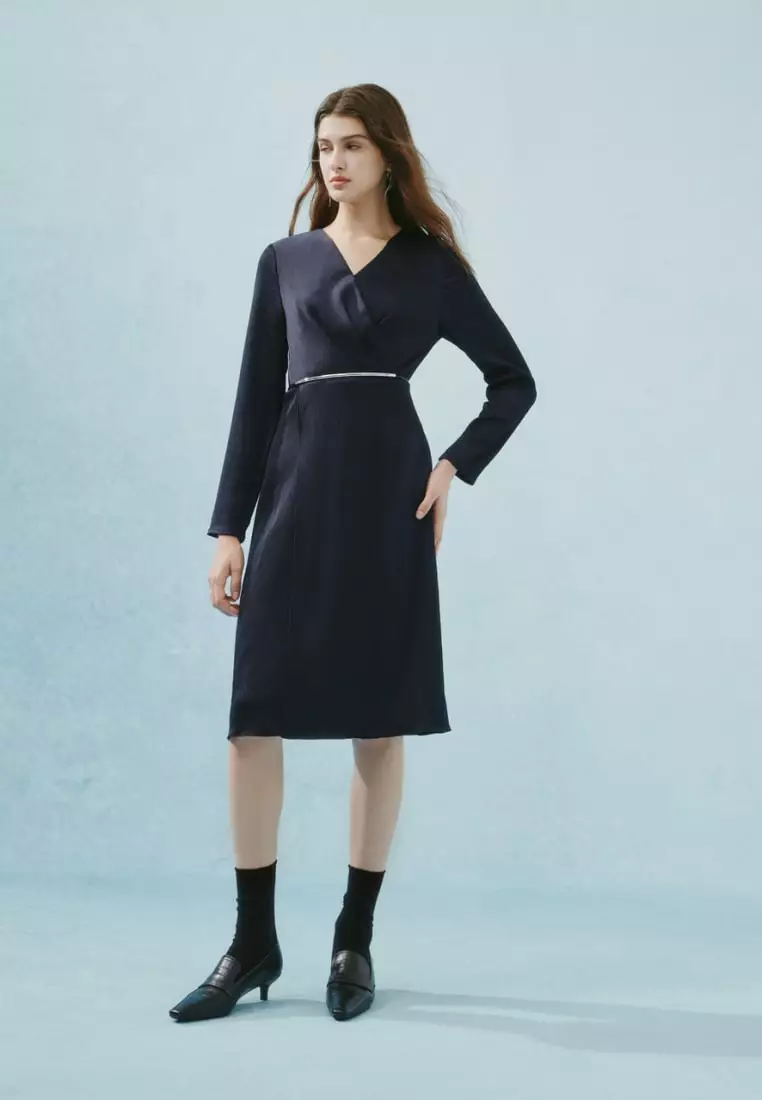 Pleated Satin Wrap Dress