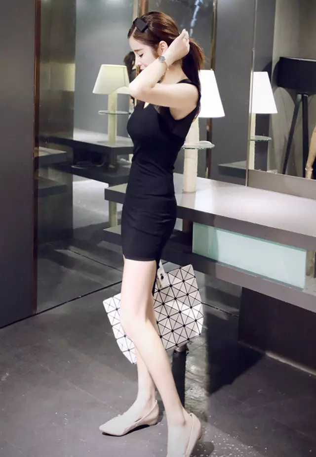 Korean Style Sexy V-Neck Mesh Stitching Wrap Hip One Piece Dress A2102238