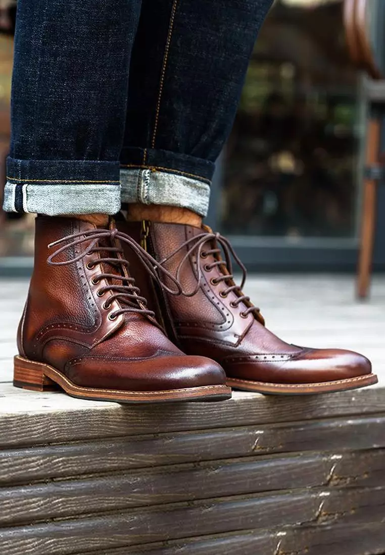 Kunsto men's leather classic brogue boots store