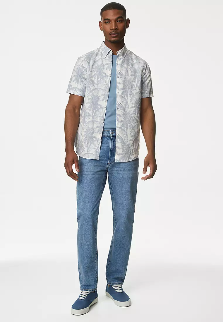 Easy Iron Cotton Linen Blend Print Shirt