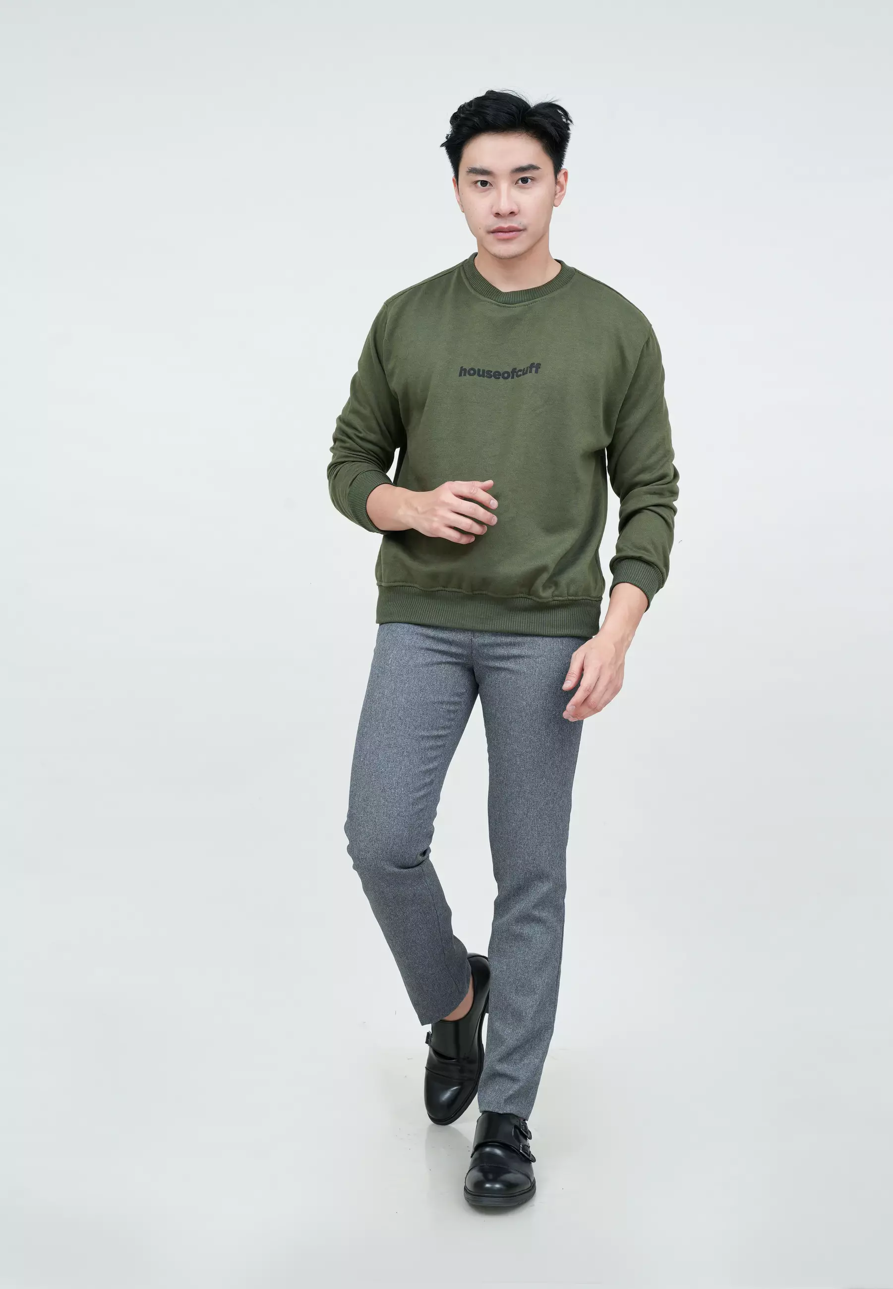 Sweater Basic Lengan Panjang Baju Sweater Tebal Kata Hijau Army