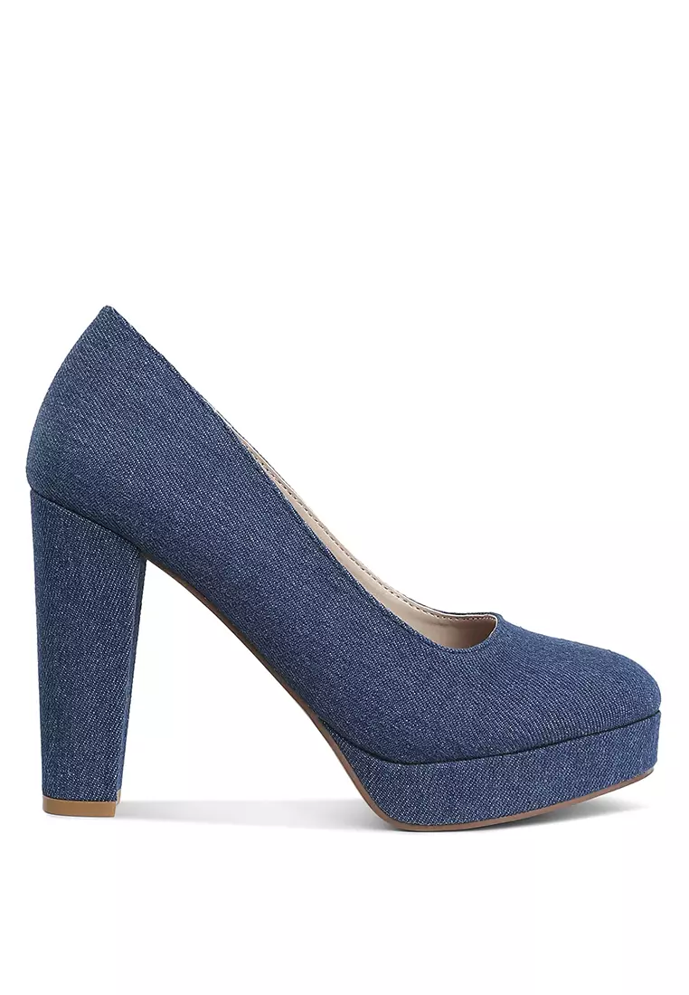 Discount on London Rag  shoes - SKU: Denim Block Heel Pumps In Blue
