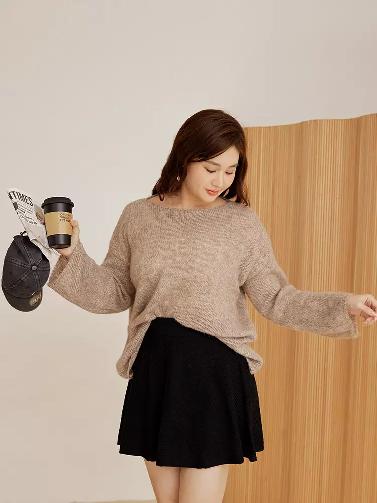 Buy OBSTYLE Textured knit elastic waist A-line mini skirt [FA2984