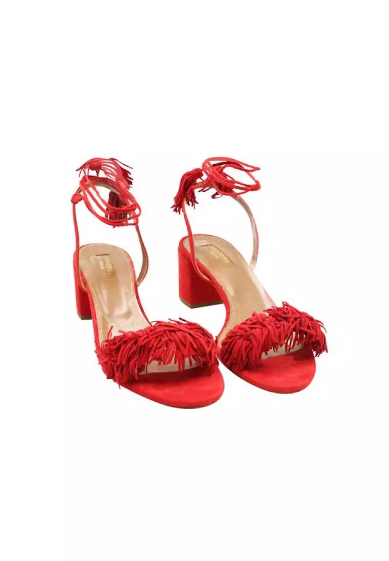 Pre Loved CONTEMPORARY DESIGNER Red Wild Thing 50 Fringed Mid Heel Sandals