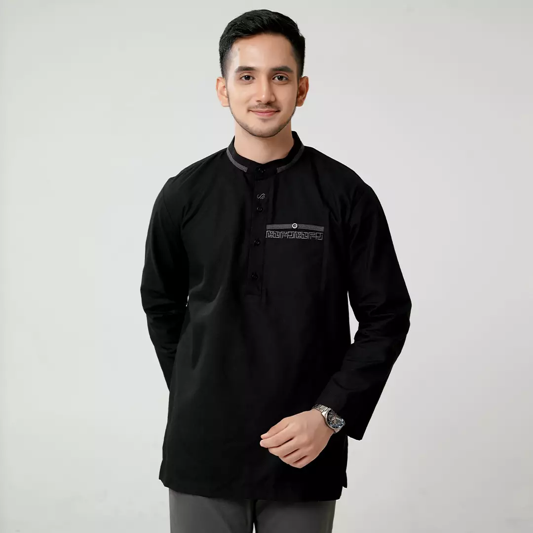 Rabbani - Kemeja Koko Muslim Pria Lengan Panjang Dewasa Kemko Dzakir Exclusive - Hitam