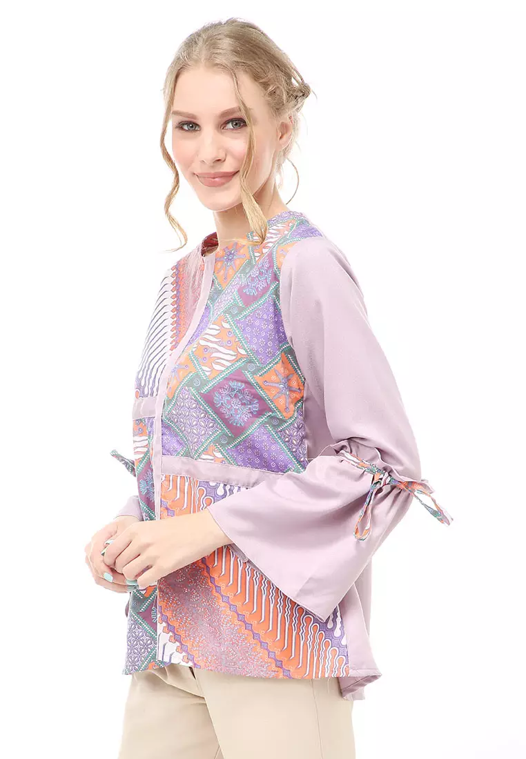 Lynelle Blouse Batik Wanita Safeya Lengan Panjang Material Cotton ORIGINAL - Purple